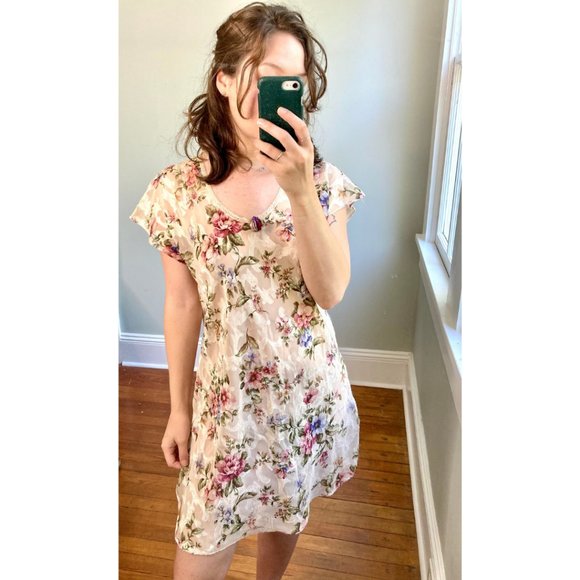 Vintage 90s Floral Slip Split Hem Mini Dress - Picture 2 of 12